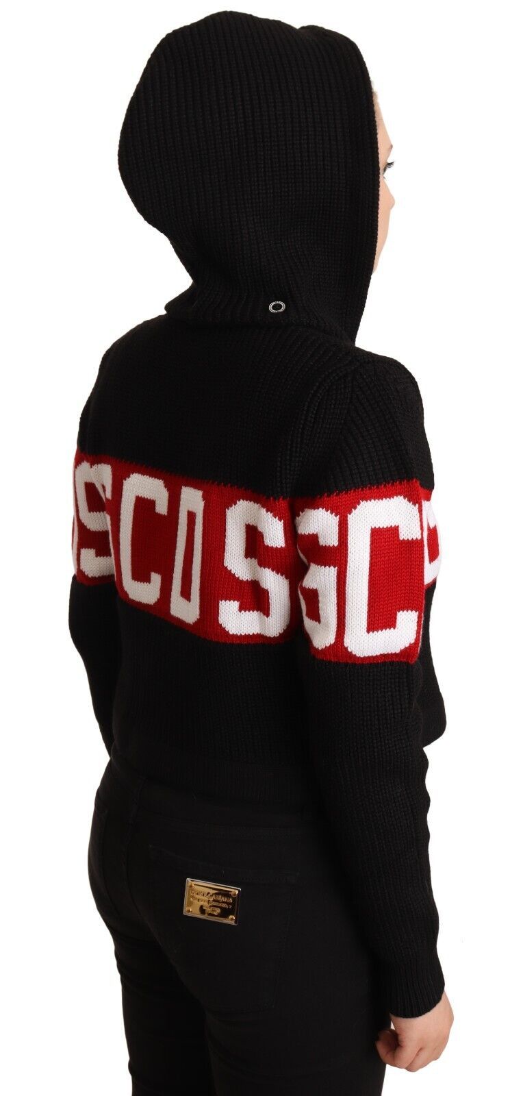 Cardigan con cappuccio e bottoni in cashmere nero GCDS con logo