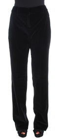 Ermanno Scervino Pantaloni a gamba dritta in cotone velluto nero