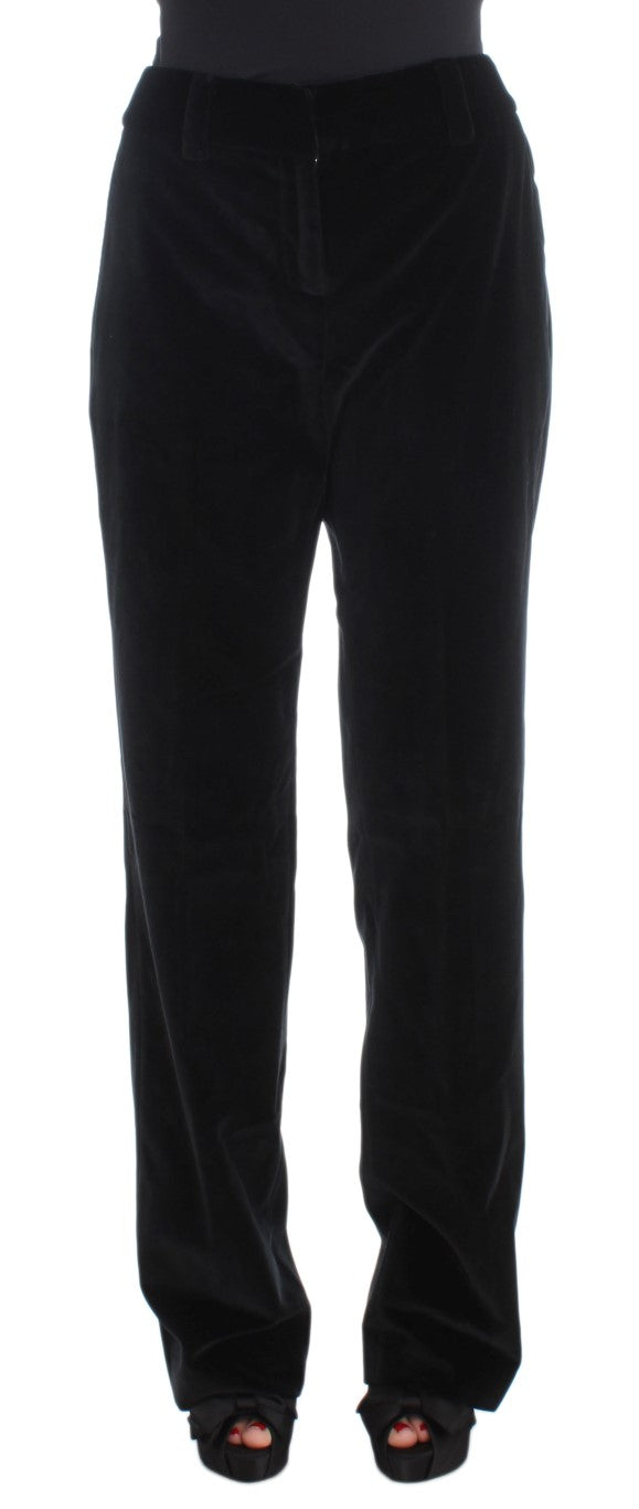 Ermanno Scervino Pantaloni a gamba dritta in cotone velluto nero