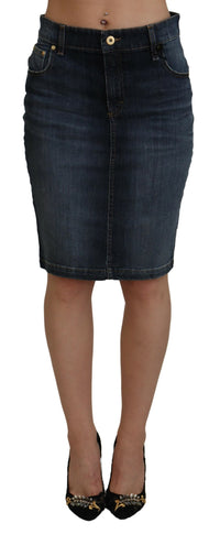 Gonna in denim a vita media Fiorucci blu scuro lavata con taglio a matita