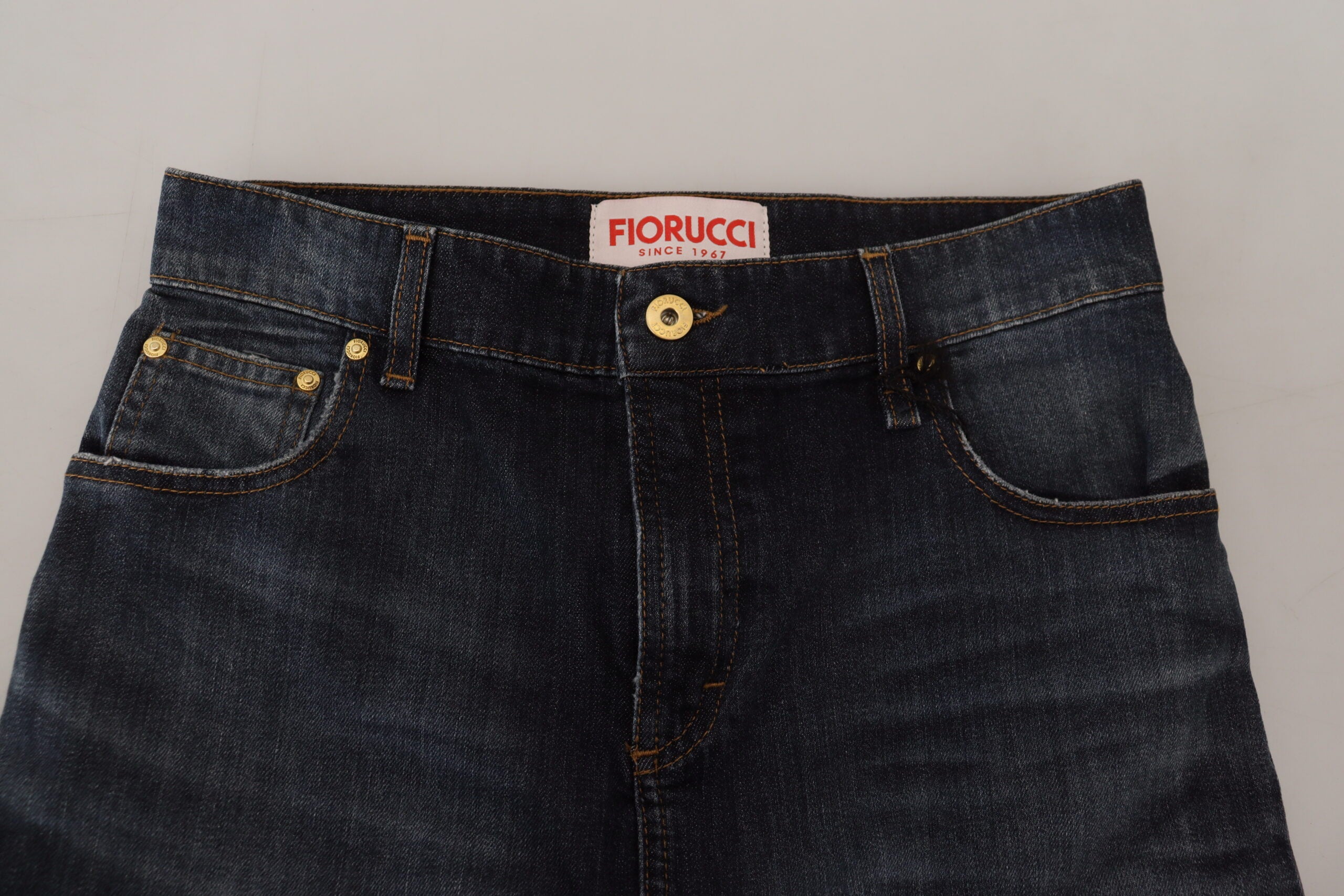 Jupe crayon en jean Fiorucci bleu foncé délavé, taille mi-haute