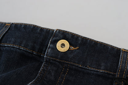 Gonna in denim a vita media Fiorucci blu scuro lavata con taglio a matita