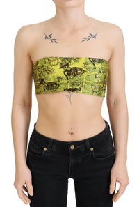 Blusa corta con stampa di giornale gialla di John Galliano