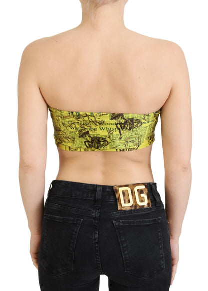 Blusa corta con stampa di giornale gialla di John Galliano