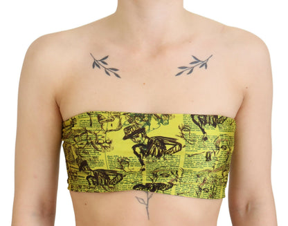 Blusa corta con stampa di giornale gialla di John Galliano