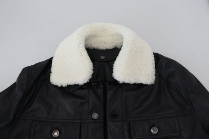Dolce & Gabbana Black Lamb Leather Collared Men Coat Jacket