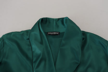 Dolce & Gabbana Green Silk Waist Belt Robe Sleepwear
