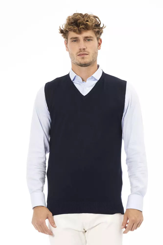 Gilet da uomo con scollo a V Alpha Studio in viscosa blu