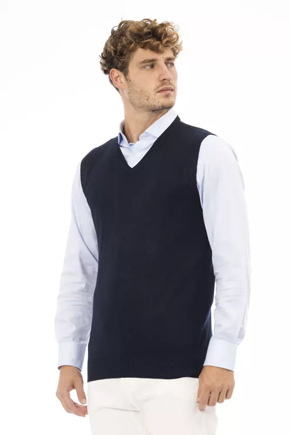 Gilet da uomo con scollo a V Alpha Studio in viscosa blu