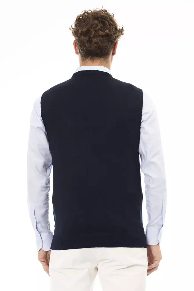 Gilet da uomo con scollo a V Alpha Studio in viscosa blu