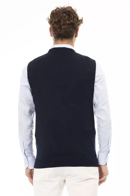 Gilet da uomo con scollo a V Alpha Studio in viscosa blu