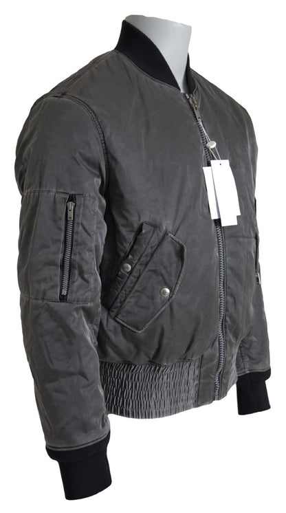 Giacca bomber grigia con tasche e cerniera sulle maniche MM6 Maison Margiela