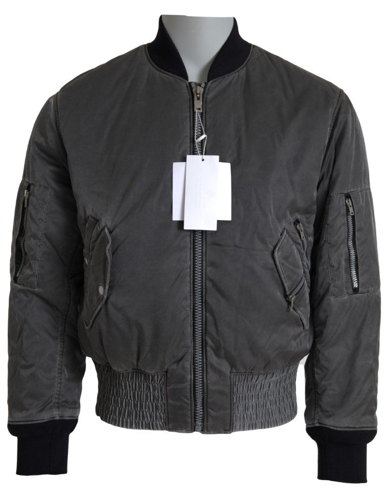 Giacca bomber grigia con tasche e cerniera sulle maniche MM6 Maison Margiela