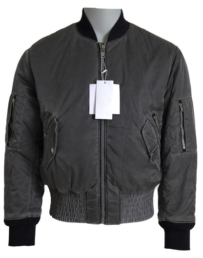 Giacca bomber grigia con tasche e cerniera sulle maniche MM6 Maison Margiela