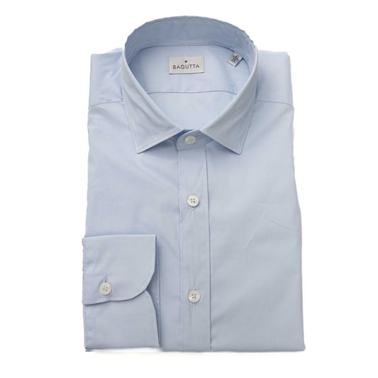Camicia da uomo in cotone azzurro Bagutta