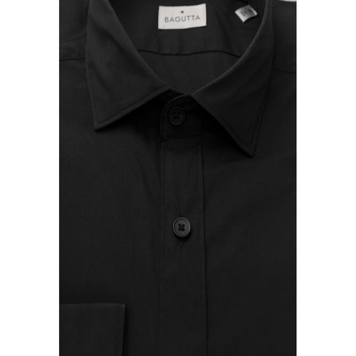 Camisa slim de hombre Bagutta de algodón negro
