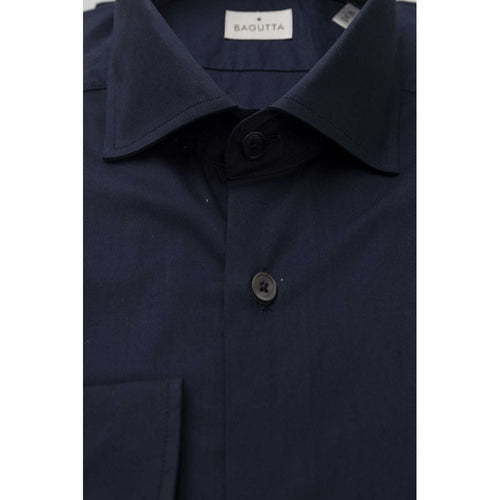 Camicia slim da uomo Bagutta in cotone blu