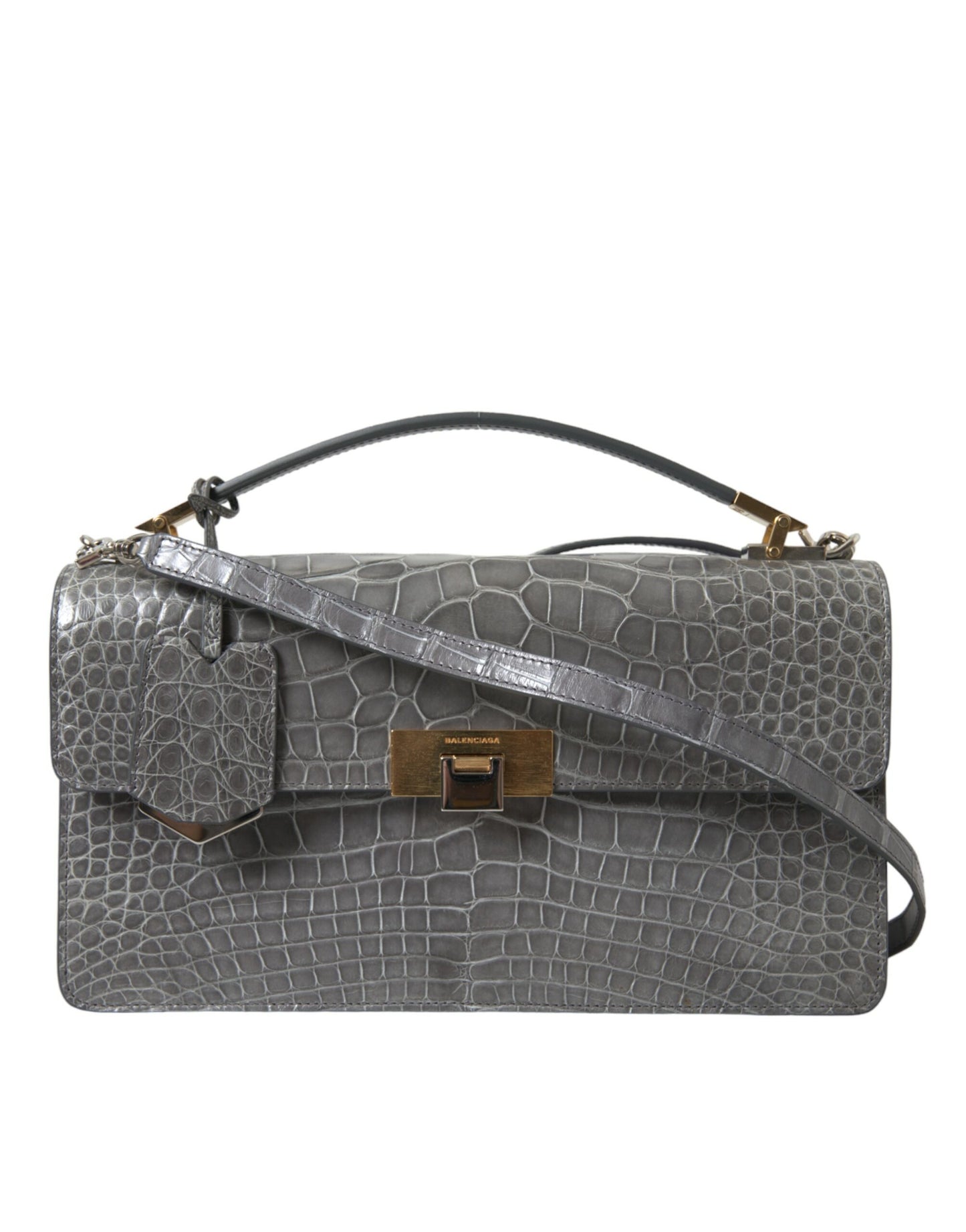 Borsa a mano Balenciaga in pelle esotica grigia di medie dimensioni con tracolla
