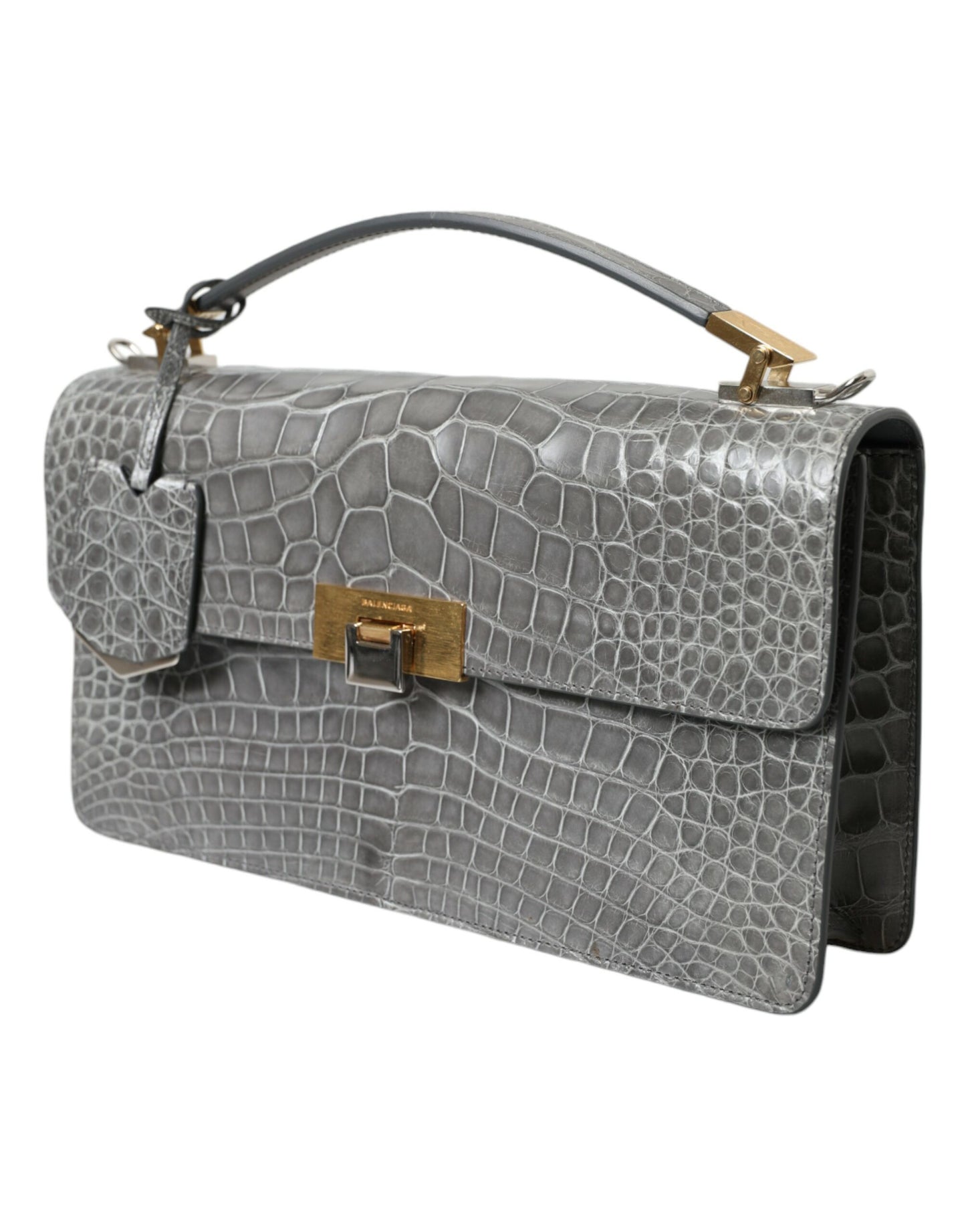 Borsa a mano Balenciaga in pelle esotica grigia di medie dimensioni con tracolla