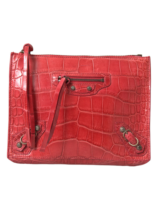 Borsa da polso classica in pelle esotica rossa Balenciaga