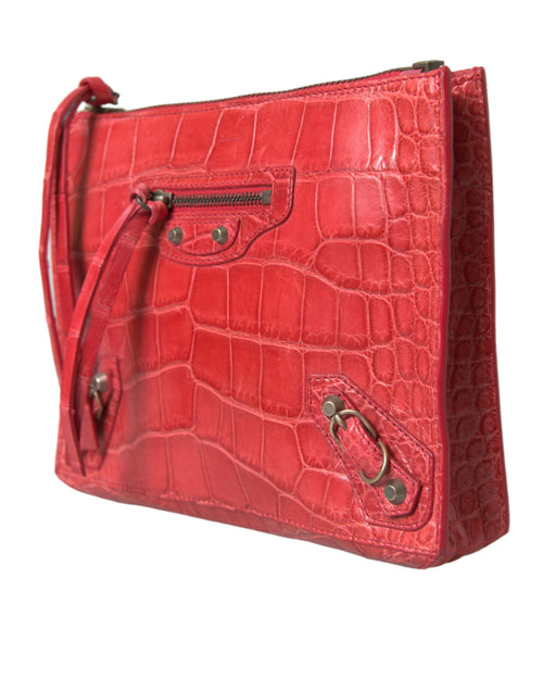 Balenciaga Rode Exotische Huid Leren Klassieke Pouch Portemonnee Polstas
