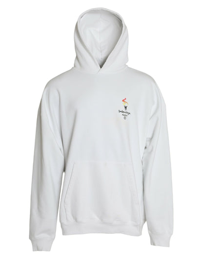 Felpa con cappuccio e logo Balenciaga in cotone bianco