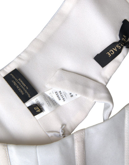 Top corto senza maniche in viscosa bianca Versace