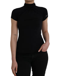 Costume National Maglia a maniche corte in viscosa con collo alto nero