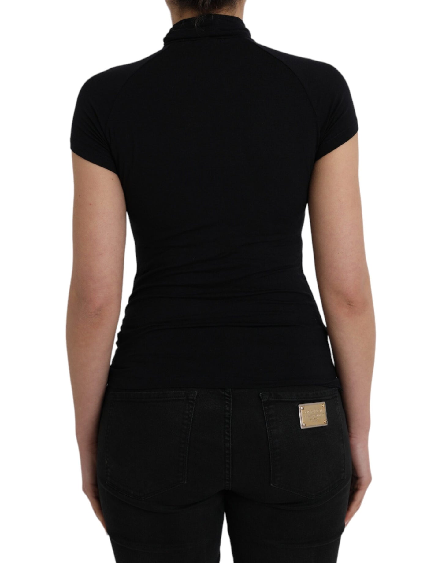 Costume National Maglia a maniche corte in viscosa con collo alto nero