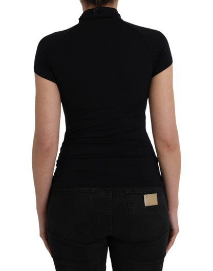 Costume National Maglia a maniche corte in viscosa con collo alto nero