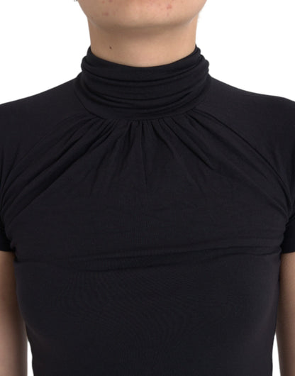 Costume National Maglia a maniche corte in viscosa con collo alto nero