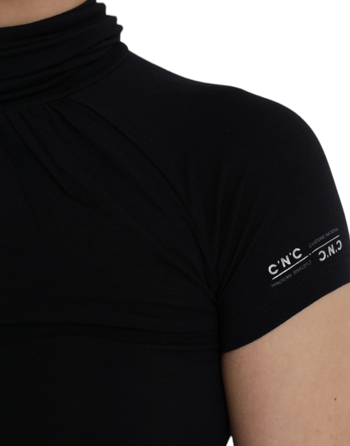 Costume National Maglia a maniche corte in viscosa con collo alto nero
