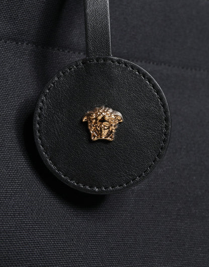 Borsa a tracolla Versace in tela e pelle nera con logo e manico superiore