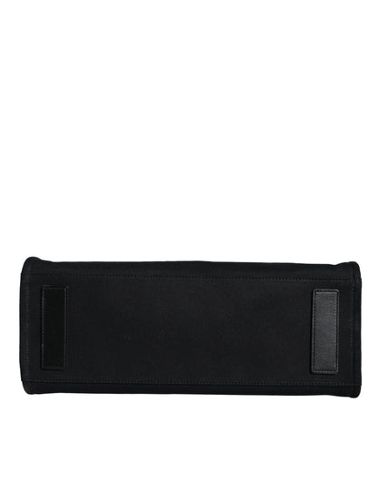 Borsa a tracolla Versace in tela e pelle nera con logo e manico superiore