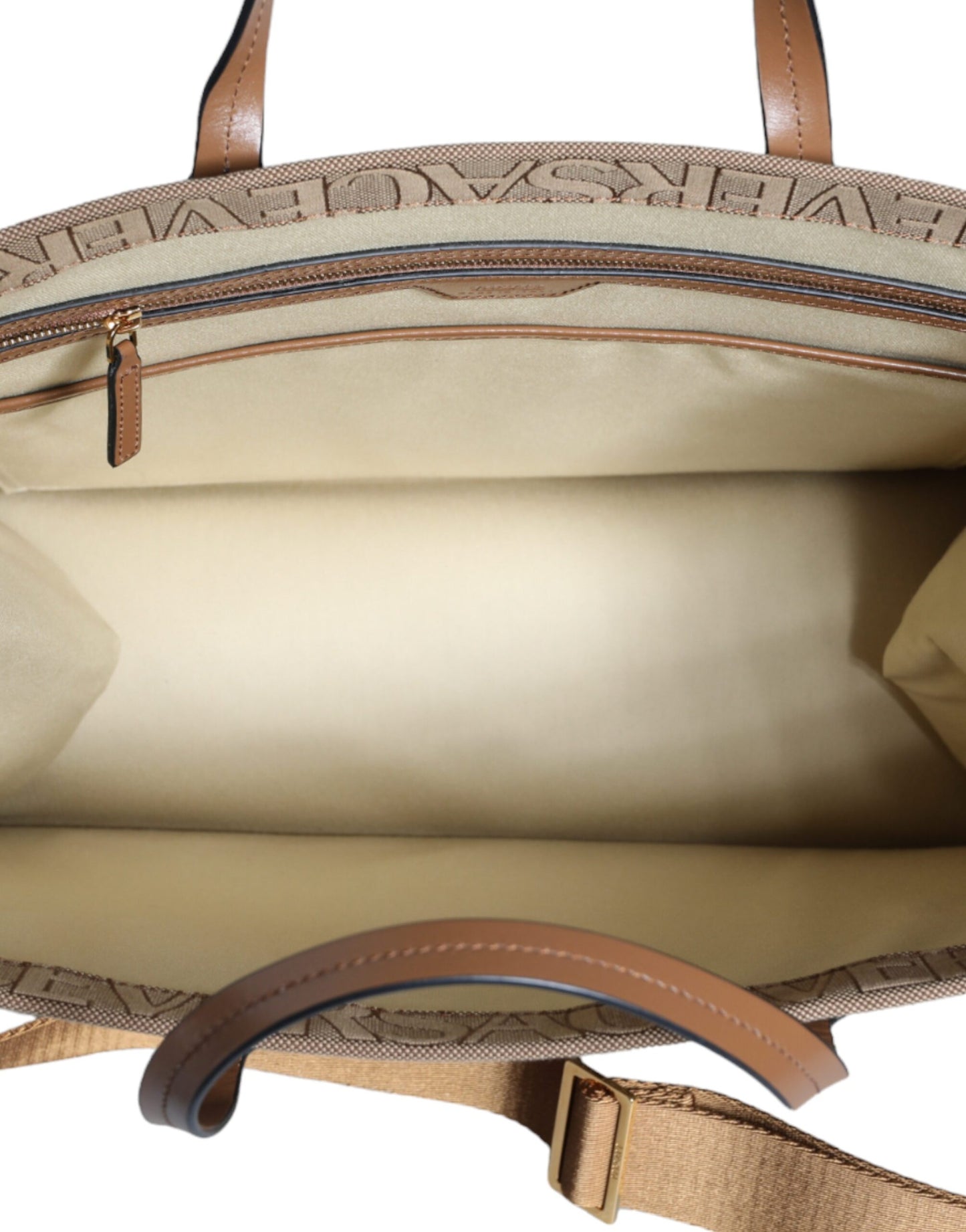 Sac cabas bandoulière Versace en cuir jacquard marron avec poignée supérieure et logo