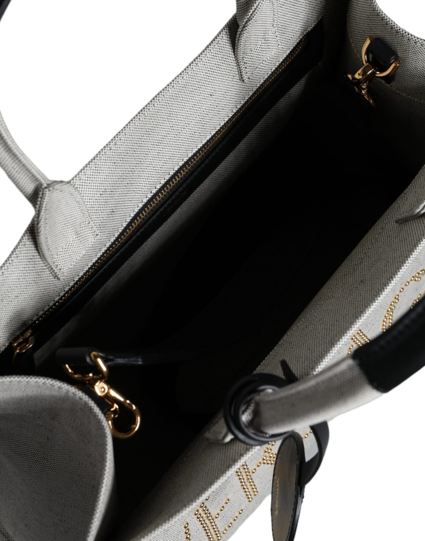 Borsa a tracolla con logo in pelle e tela con manico superiore Versace bianca