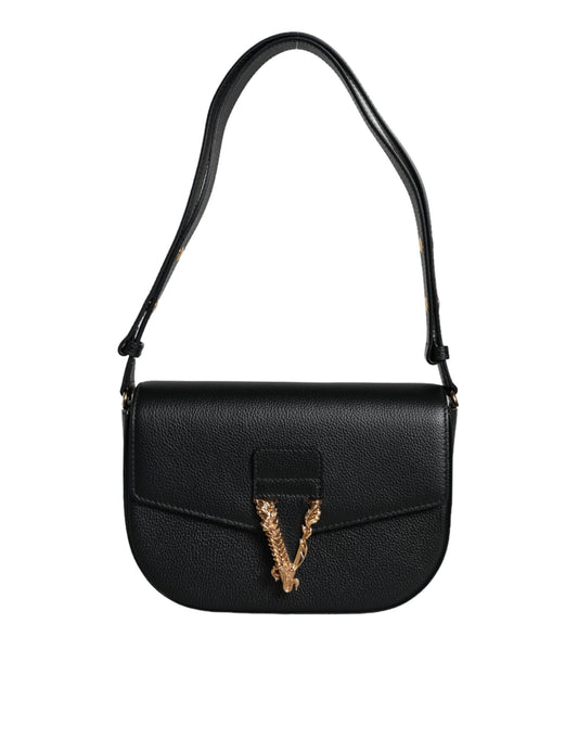 Borsa a tracolla con logo in pelle di vitello granata nera Versace