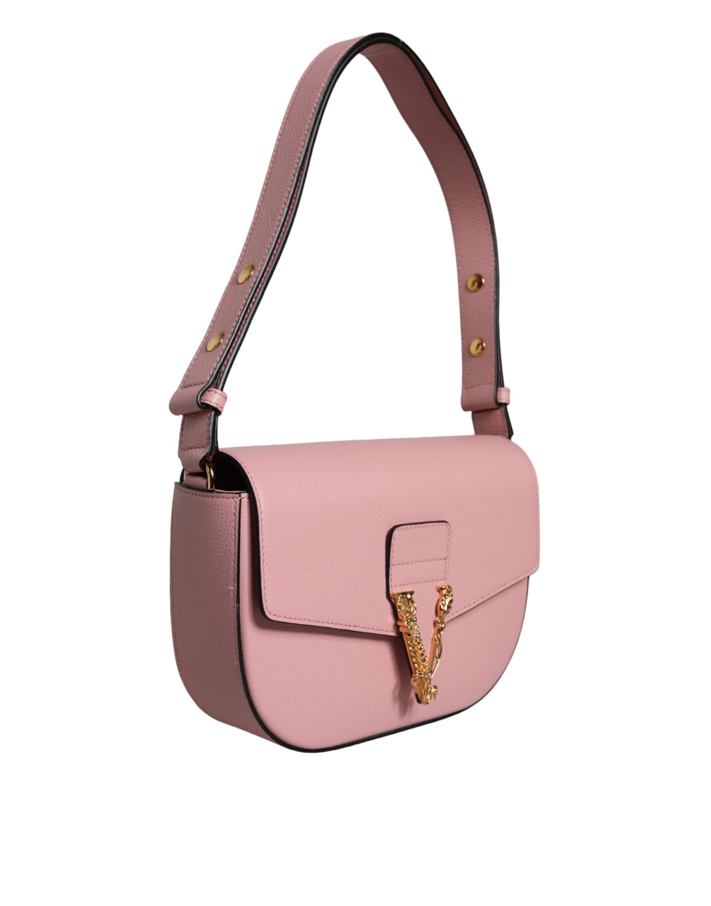 Borsa a tracolla con logo in pelle di vitello granulata rosa Versace