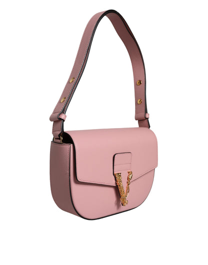 Borsa a tracolla con logo in pelle di vitello granulata rosa Versace
