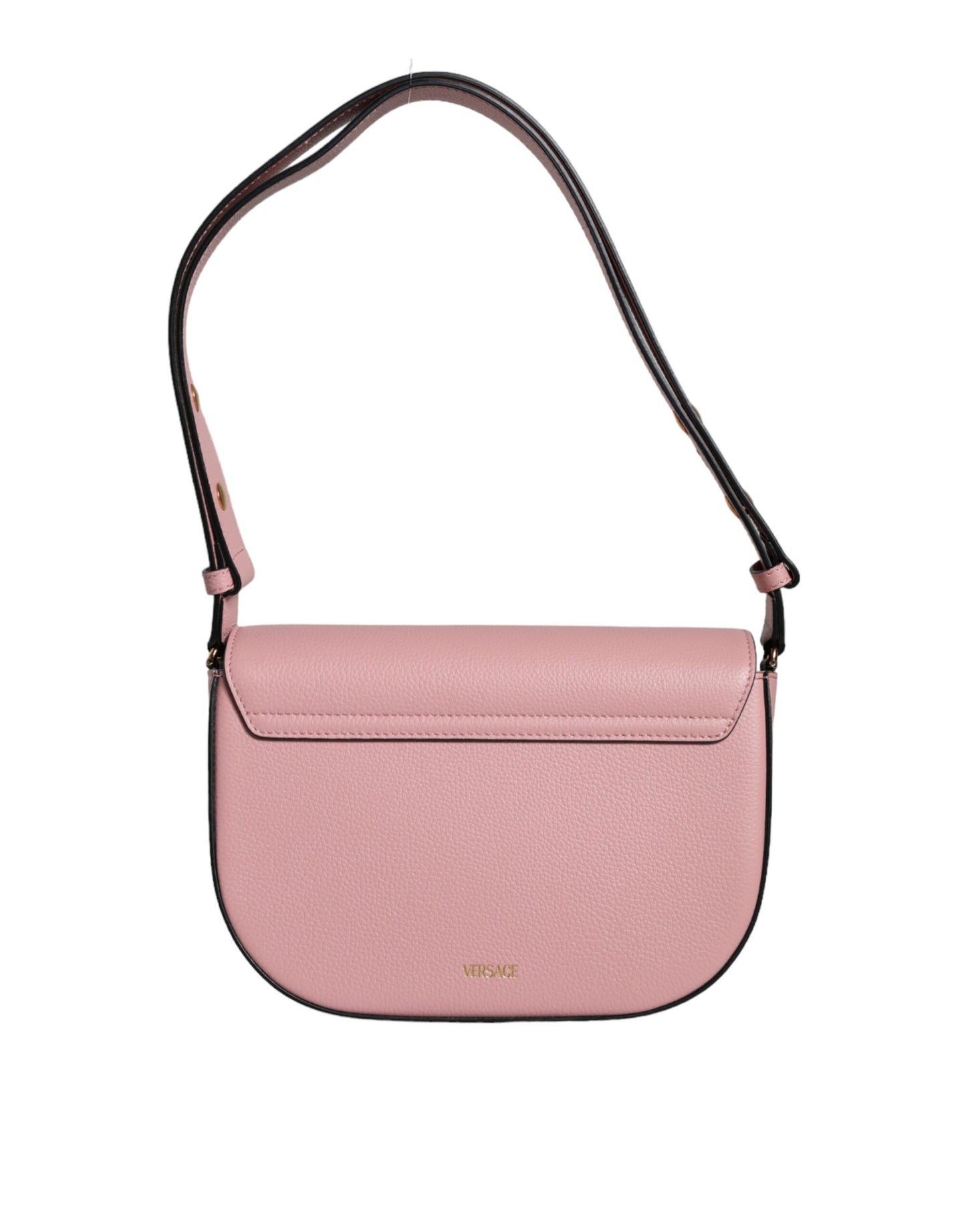 Borsa a tracolla con logo in pelle di vitello granulata rosa Versace