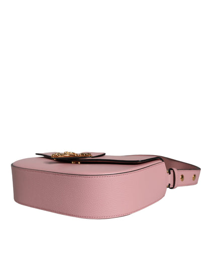 Borsa a tracolla con logo in pelle di vitello granulata rosa Versace