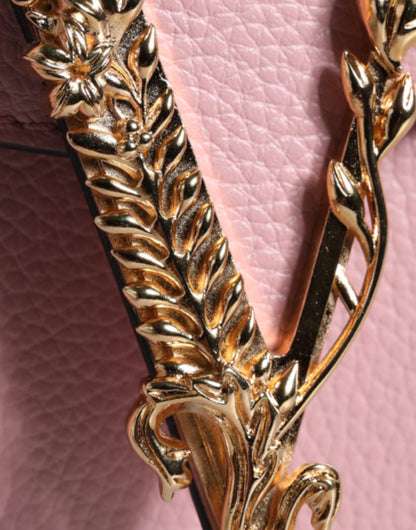 Borsa a tracolla con logo in pelle di vitello granulata rosa Versace