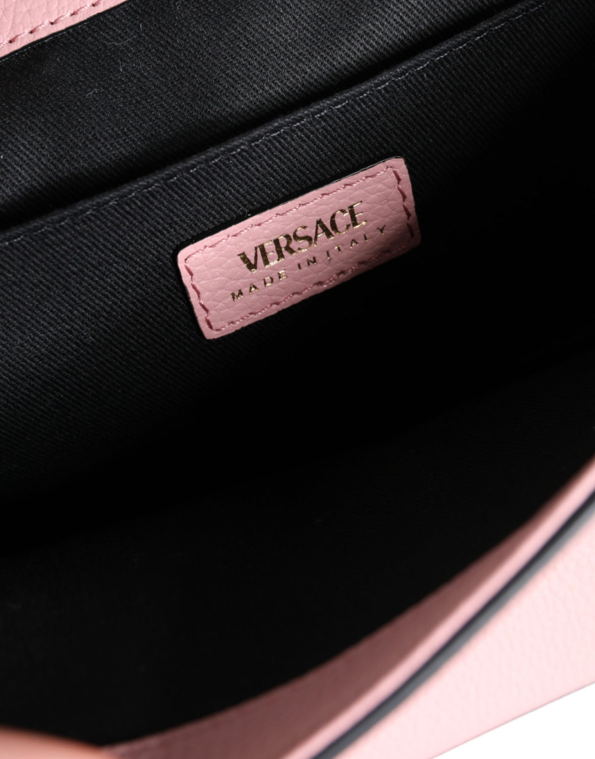 Sac bandoulière Versace en cuir de veau grainé rose avec logo