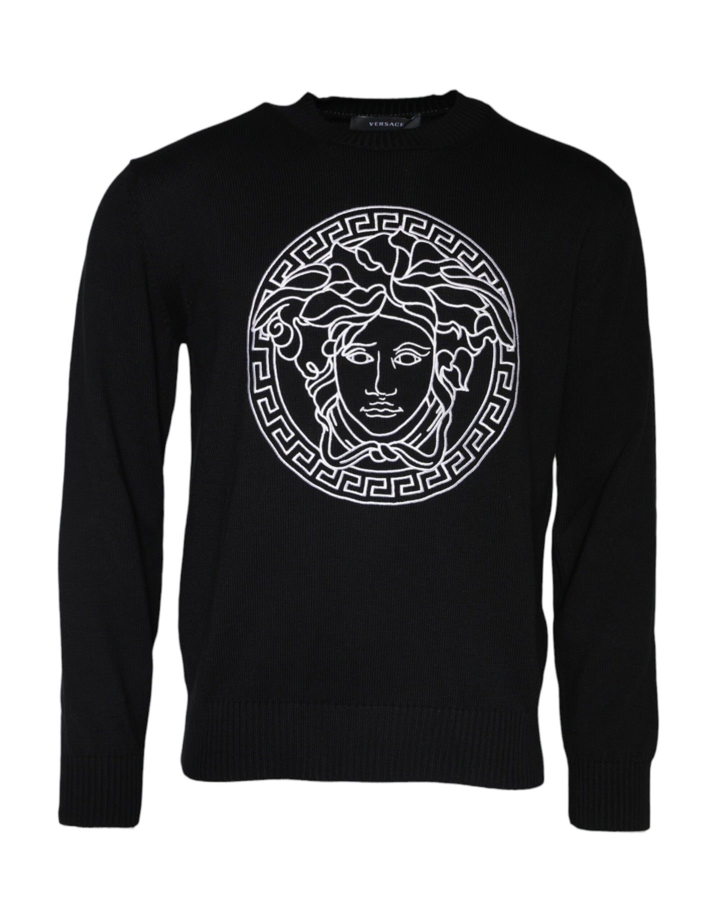 Maglione girocollo con ricamo Medusa nero Versace