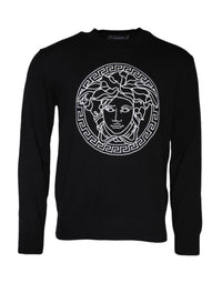 Maglione girocollo con ricamo Medusa nero Versace