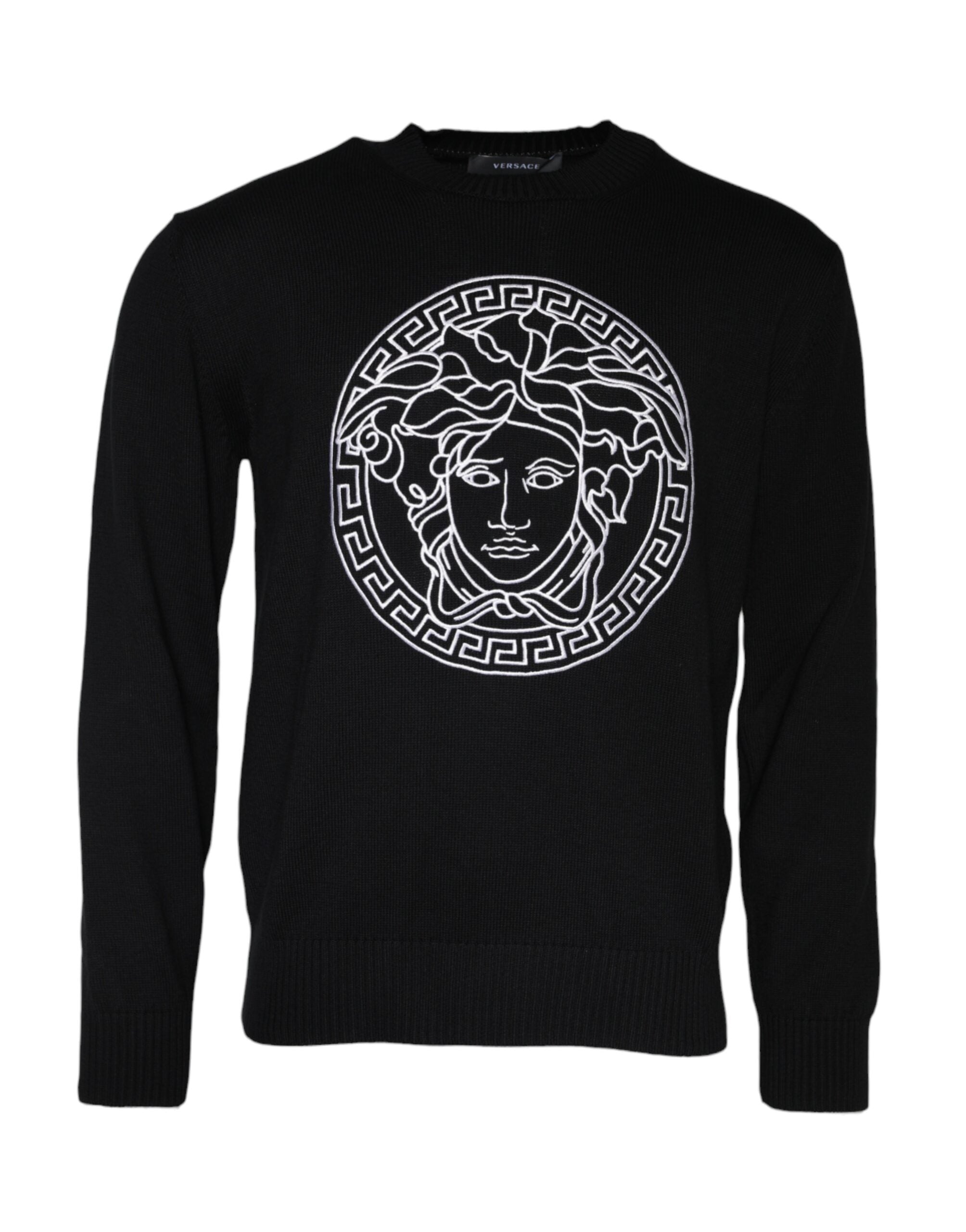 Maglione girocollo con ricamo Medusa nero Versace