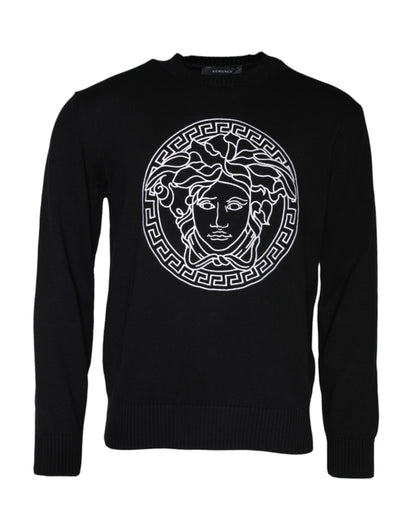 Maglione girocollo con ricamo Medusa nero Versace