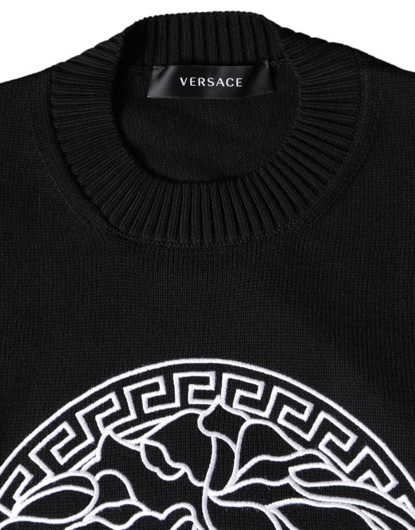 Maglione girocollo con ricamo Medusa nero Versace