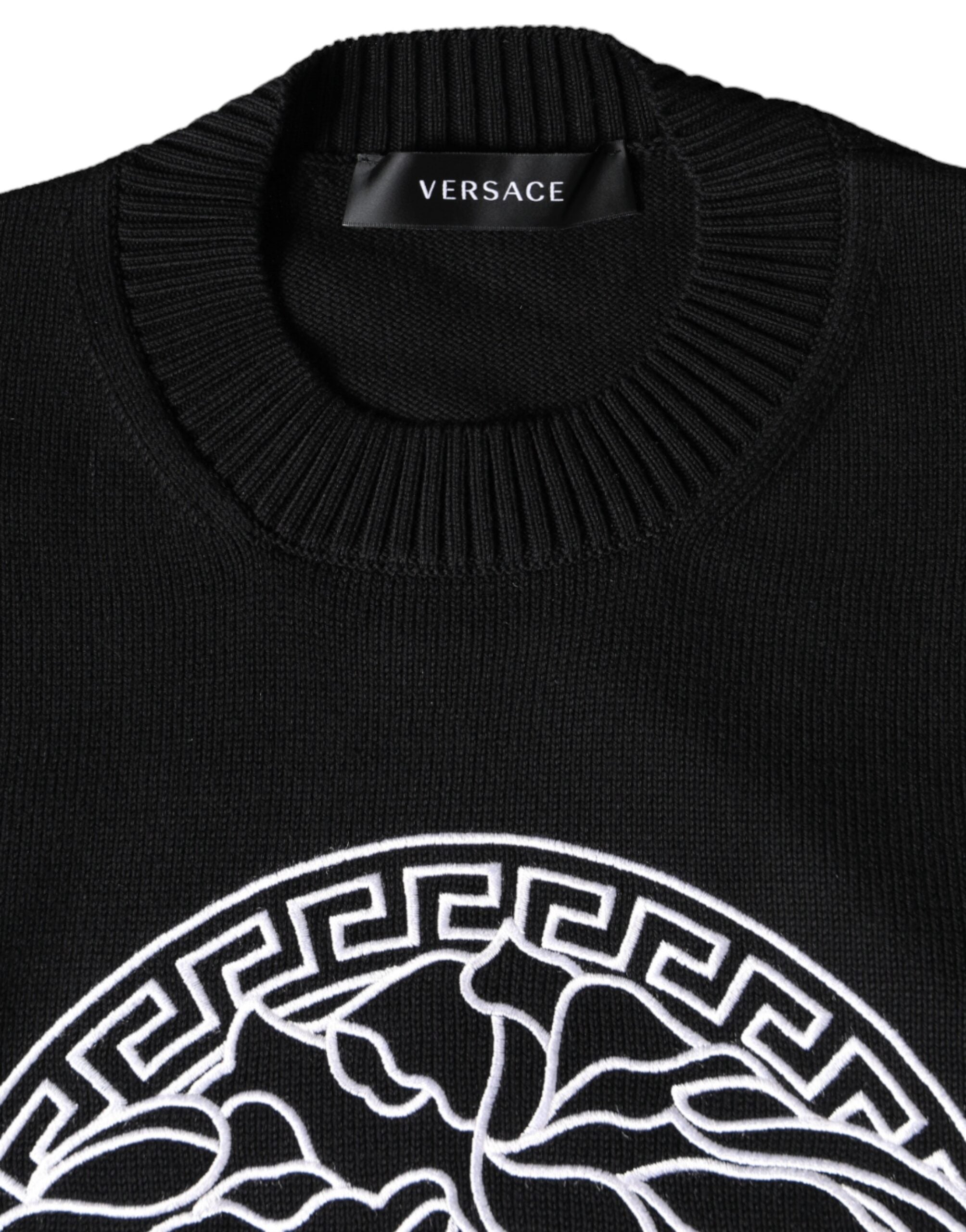 Maglione girocollo con ricamo Medusa nero Versace