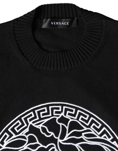 Maglione girocollo con ricamo Medusa nero Versace